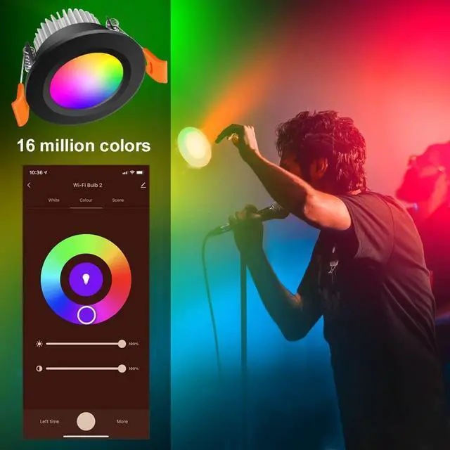 Alt view image 5 of 7 - Smart 2 Inch Recessed Lighting, WiFi LED Downlight 5W 120V, Compatible with Alexa and Google Home, Dimmable RGB & CCT 2700-6500K, Black Trim, Ceiling Light with LED Driver (1 Pack)