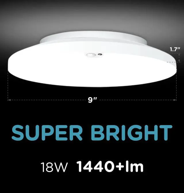 Alt view image 5 of 7 - Motion Sensor Ceiling Light Indoor Wired, 9 Inch 18W, 5 CCT 2700/3000/3500/4000/5000K, 3 Brightness Settable, 1550LM Flush Mount LED Closet Lights for Stairs Hallway Laundry Porch, White