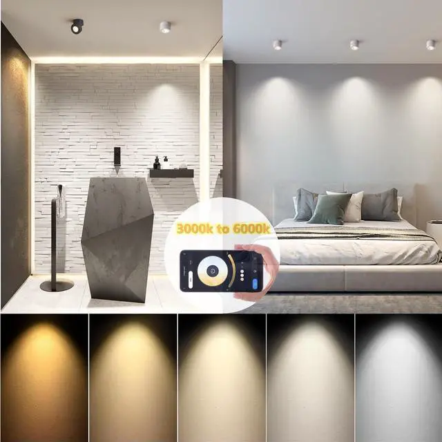 Alt view image 4 of 7 - Dimmable LED Ceiling Spotlight 360°Adjustable -Tuya Smart Life Surface Mounted 12W COB Art Lighting-Hard Wired Ceiling Downlight for Mural Display Corridor Background wall (White, 3.90"*2.84")
