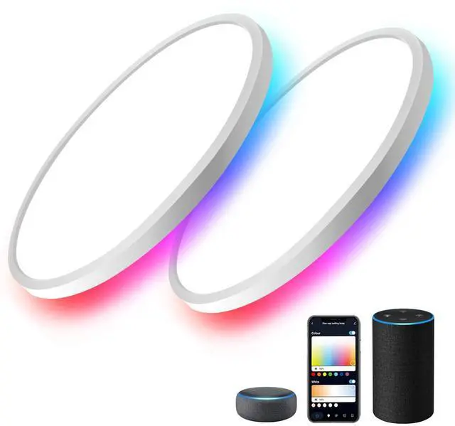 Main image of 2Pcs RGB Smart Ceiling Light, Super Slim LED Flush Mount Ceiling, WiFi Compatible with Alexa Google Home,12Inch 24W Dimmable 2700K-6500K for Bedroom, Kitchen, Dining Room, Basements