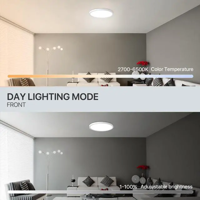 Alt view image 4 of 7 - 2Pcs RGB Smart Ceiling Light, Super Slim LED Flush Mount Ceiling, WiFi Compatible with Alexa Google Home,12Inch 24W Dimmable 2700K-6500K for Bedroom, Kitchen, Dining Room, Basements