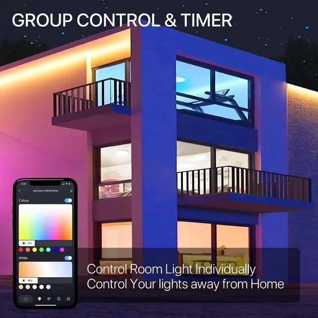 Alt view image 6 of 7 - 2Pcs RGB Smart Ceiling Light, Super Slim LED Flush Mount Ceiling, WiFi Compatible with Alexa Google Home,12Inch 24W Dimmable 2700K-6500K for Bedroom, Kitchen, Dining Room, Basements