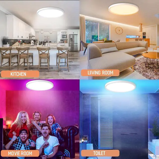 Alt view image 7 of 7 - 2Pcs RGB Smart Ceiling Light, Super Slim LED Flush Mount Ceiling, WiFi Compatible with Alexa Google Home,12Inch 24W Dimmable 2700K-6500K for Bedroom, Kitchen, Dining Room, Basements