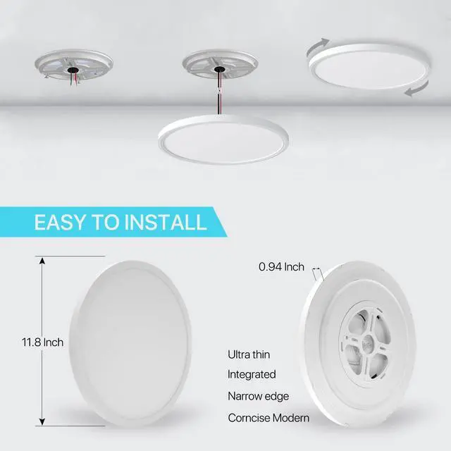 Alt view image 3 of 7 - 2Pcs RGB Smart Ceiling Light, Super Slim LED Flush Mount Ceiling, WiFi Compatible with Alexa Google Home,12Inch 24W Dimmable 2700K-6500K for Bedroom, Kitchen, Dining Room, Basements