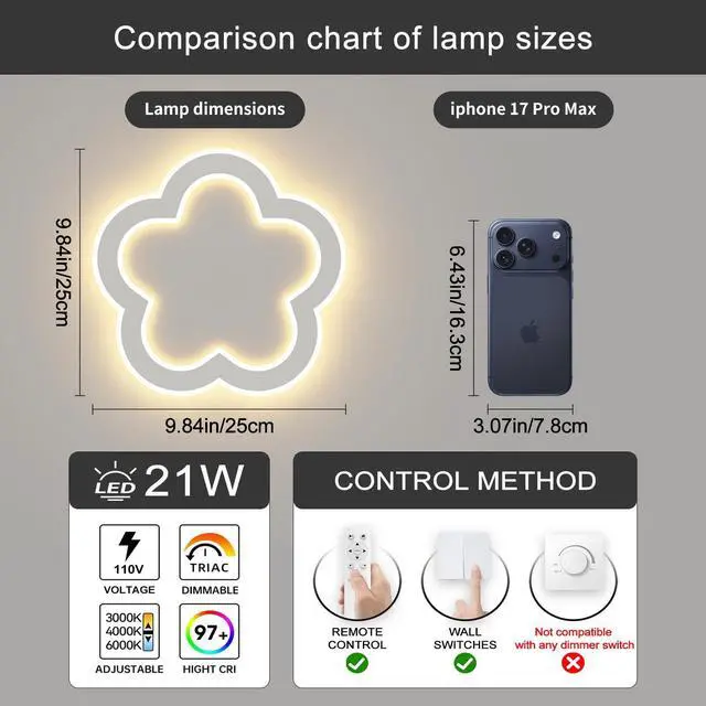 Alt view image 5 of 7 - Modern LED Ceiling Light 9.8inch Small Ceiling Light Fixture 21w with Remote Control(3000k-6000k) Close to Ceiling Lights for Hallway Entryway Corridors Kitchen Laundry Room (White)