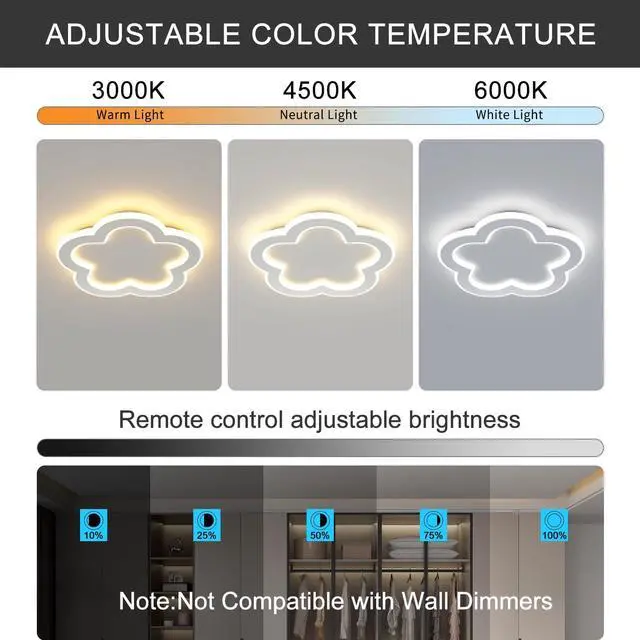 Alt view image 4 of 7 - Modern LED Ceiling Light 9.8inch Small Ceiling Light Fixture 21w with Remote Control(3000k-6000k) Close to Ceiling Lights for Hallway Entryway Corridors Kitchen Laundry Room (White)