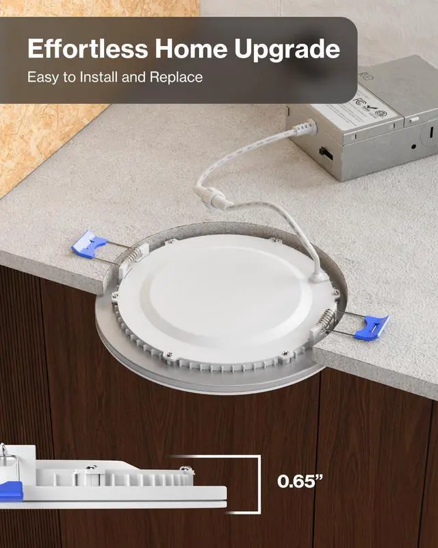 Alt view image 5 of 6 - 2 Pack 6 Inch Smart Ultra Thin LED Recessed Ceiling Lights with Night Light, Tunable CCT 2700K to 6000K, Dimmable, 15W, Smooth Trim, Canless with Junction Box.