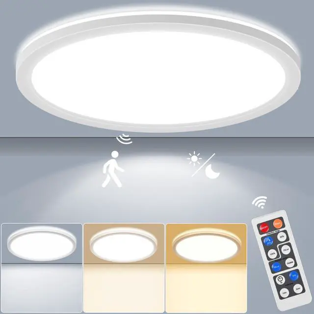 Main image of 24W Motion Sensor LED Ceiling Light dimmable with Remote, 2400lm 12Inch 3000K/4000K/6500K Flush Mount Ceiling Lighting Fixture, Radar Sensor Lamp for Hallway Laundry Porch Stair Closet White