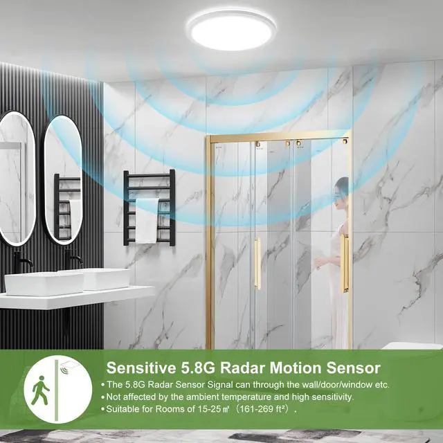 Alt view image 5 of 7 - 24W Motion Sensor LED Ceiling Light dimmable with Remote, 2400lm 12Inch 3000K/4000K/6500K Flush Mount Ceiling Lighting Fixture, Radar Sensor Lamp for Hallway Laundry Porch Stair Closet White