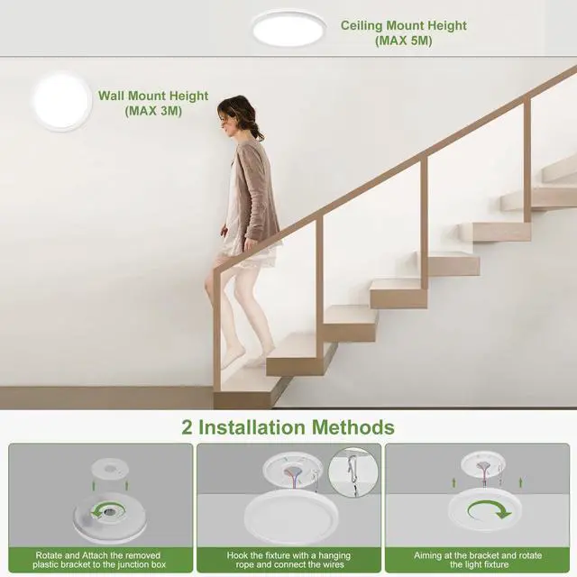 Alt view image 6 of 7 - 24W Motion Sensor LED Ceiling Light dimmable with Remote, 2400lm 12Inch 3000K/4000K/6500K Flush Mount Ceiling Lighting Fixture, Radar Sensor Lamp for Hallway Laundry Porch Stair Closet White