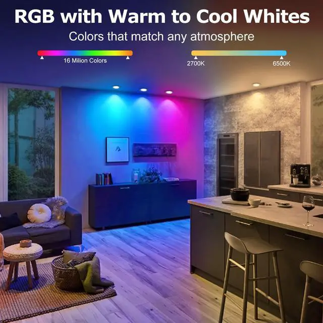 Alt view image 4 of 7 - 2 Inch LED Recessed Lighting, Smart WiFi LED Downlight, 5W Ceiling Light Compatible with Alexa/Google Assistant, Dimmable RGB & 2700K-6500K, 120V with Driver (1 Pack)
