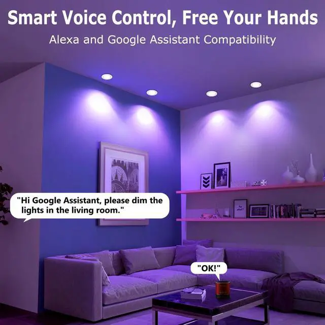 Alt view image 3 of 7 - 2 Inch LED Recessed Lighting, Smart WiFi LED Downlight, 5W Ceiling Light Compatible with Alexa/Google Assistant, Dimmable RGB & 2700K-6500K, 120V with Driver (1 Pack)