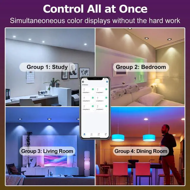 Alt view image 5 of 7 - 2 Inch LED Recessed Lighting, Smart WiFi LED Downlight, 5W Ceiling Light Compatible with Alexa/Google Assistant, Dimmable RGB & 2700K-6500K, 120V with Driver (1 Pack)