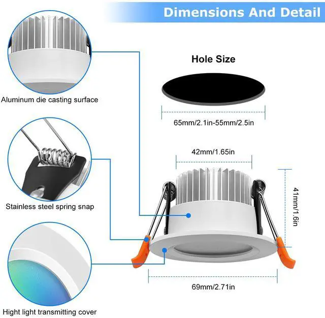 Alt view image 2 of 7 - 2 Inch LED Recessed Lighting, Smart WiFi LED Downlight, 5W Ceiling Light Compatible with Alexa/Google Assistant, Dimmable RGB & 2700K-6500K, 120V with Driver (1 Pack)