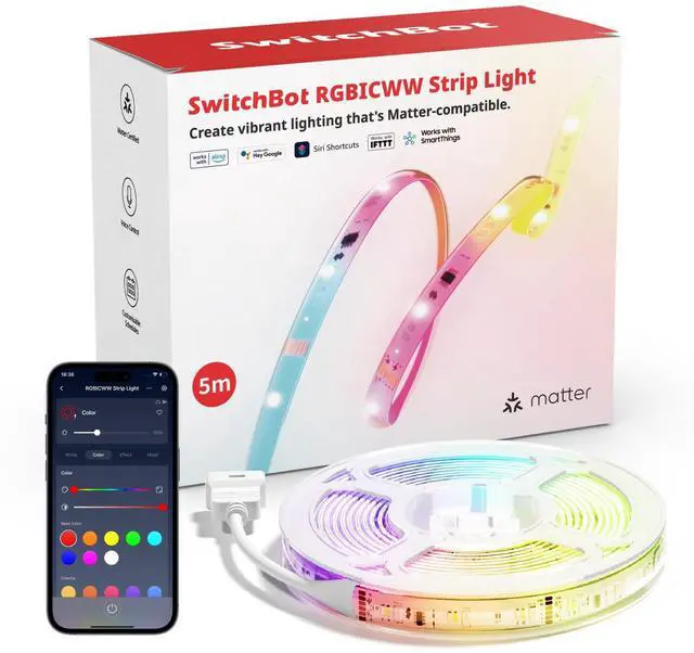 Main image of LED Strip Light 5M Work with Alexa, 72 LEDs/m, Matter LED Lights Compatible with Apple Home, Google Home, 16 Million Colors, Music Sync, DIY Color Changing RGB Lights for Bedroom, Party, TV