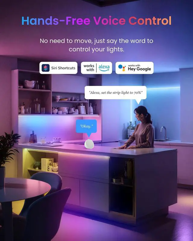 Alt view image 7 of 7 - LED Strip Light 5M Work with Alexa, 72 LEDs/m, Matter LED Lights Compatible with Apple Home, Google Home, 16 Million Colors, Music Sync, DIY Color Changing RGB Lights for Bedroom, Party, TV