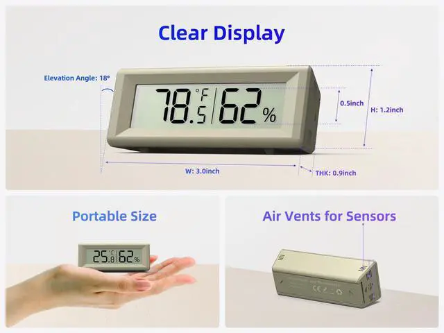 Alt view image 2 of 7 - Small Digital Hygrometer, Humidity Meter, Indoor Thermometer, Room Temperature and Humidity Monitor, Gauge with Accurate Sensor, for House, Home, Baby Room, Greenhouse, Humidor, Incubator, Reptiles