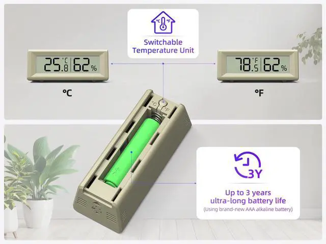 Alt view image 5 of 7 - Small Digital Hygrometer, Humidity Meter, Indoor Thermometer, Room Temperature and Humidity Monitor, Gauge with Accurate Sensor, for House, Home, Baby Room, Greenhouse, Humidor, Incubator, Reptiles