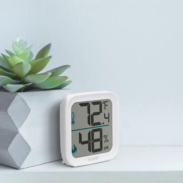 Alt view image 4 of 7 - 302-1407W Monochromatic White Digital Indoor Thermometer with Humidity