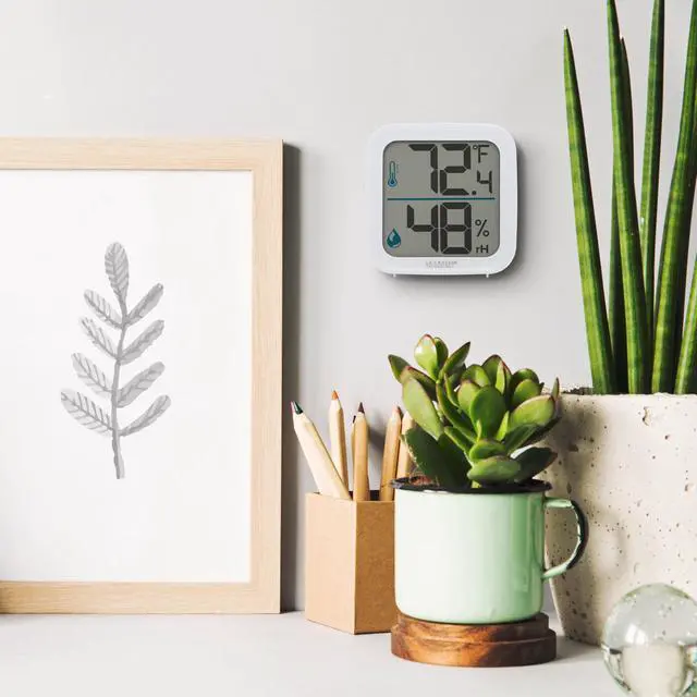 Alt view image 5 of 7 - 302-1407W Monochromatic White Digital Indoor Thermometer with Humidity