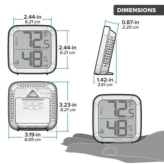 Alt view image 7 of 7 - 302-1407W Monochromatic White Digital Indoor Thermometer with Humidity
