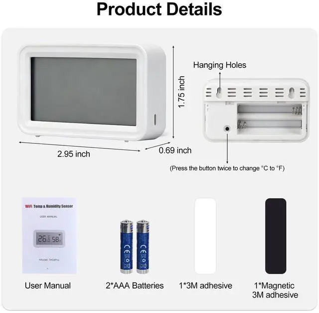 Alt view image 7 of 7 - Smart WiFi Thermometer Hygrometer, Indoor Wireless Temperature Humidity Sensor with Electronic Display, App Notification Alert, Free Data Storage Export, Digital Remote Monitor for Home Room (1)