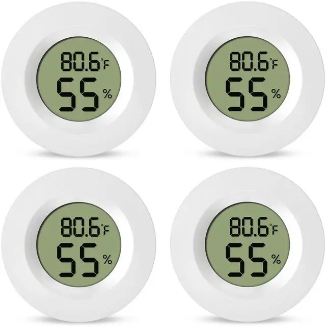 Main image of 4-Pack Mini Hygrometer Thermometer Digital Humidity Meter Indoor/Outdoor Humidity Monitor with Temperature Sensor for Reptile Terrariums, Jars - Fahrenheit/Celsius White