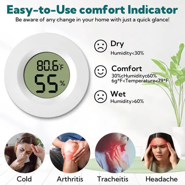 Alt view image 2 of 7 - 4-Pack Mini Hygrometer Thermometer Digital Humidity Meter Indoor/Outdoor Humidity Monitor with Temperature Sensor for Reptile Terrariums, Jars - Fahrenheit/Celsius White