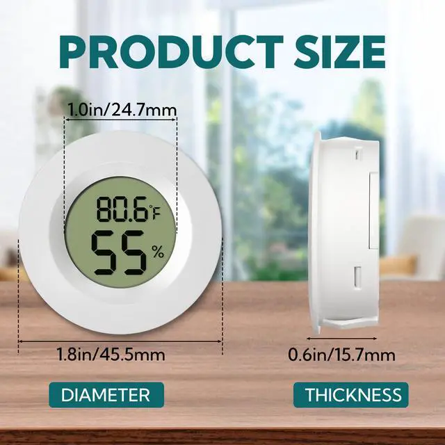 Alt view image 4 of 7 - 4-Pack Mini Hygrometer Thermometer Digital Humidity Meter Indoor/Outdoor Humidity Monitor with Temperature Sensor for Reptile Terrariums, Jars - Fahrenheit/Celsius White