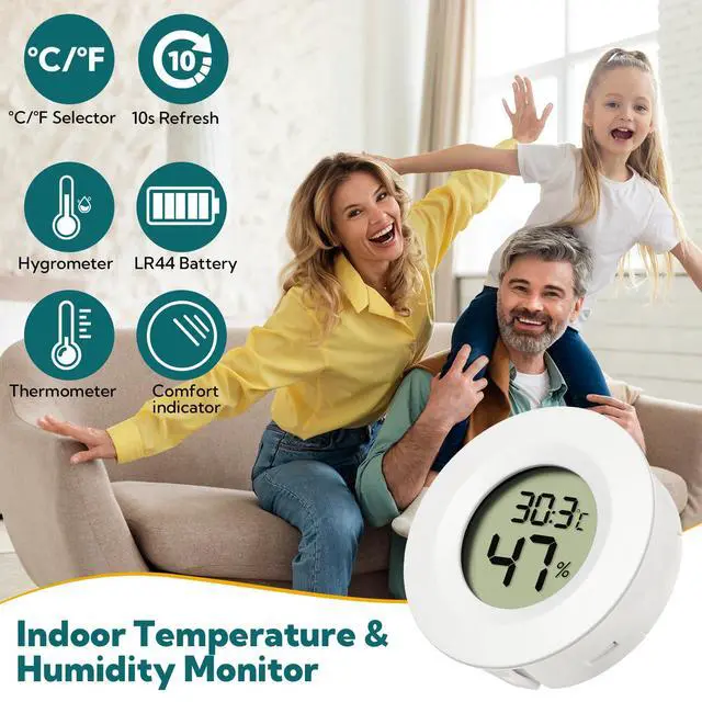 Alt view image 3 of 7 - 4-Pack Mini Hygrometer Thermometer Digital Humidity Meter Indoor/Outdoor Humidity Monitor with Temperature Sensor for Reptile Terrariums, Jars - Fahrenheit/Celsius White