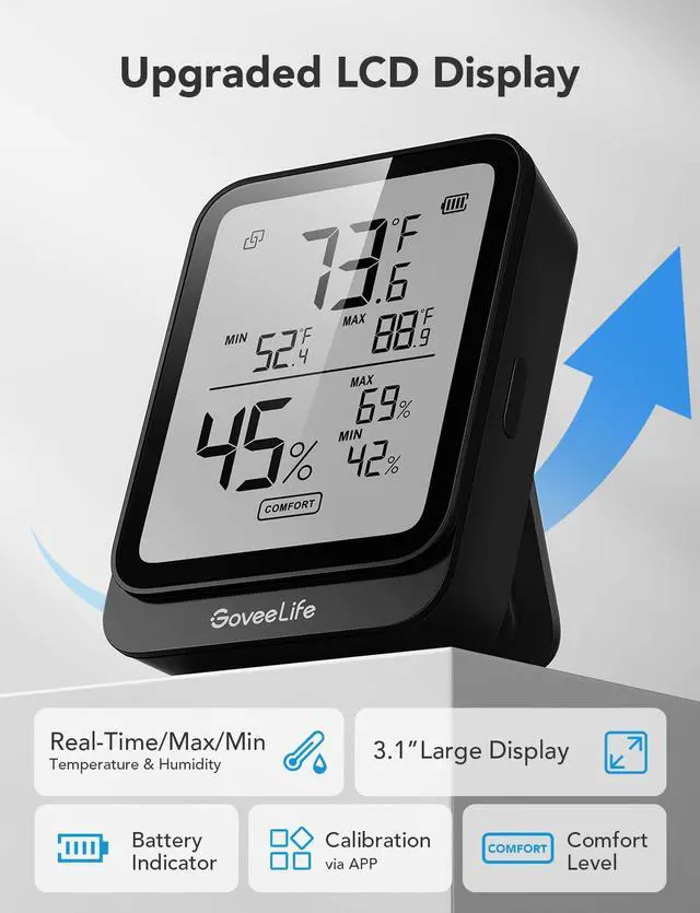 Alt view image 2 of 7 - Hygrometer Thermometer H5104 2Pack, Bluetooth Room Temperature Monitor with APP Alert and 2 Years Date Storage Export, Remote LCD Digital Hygrometer Indoor Humidity Meter, Greenhouse