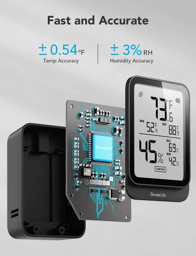 Alt view image 3 of 7 - Hygrometer Thermometer H5104 2Pack, Bluetooth Room Temperature Monitor with APP Alert and 2 Years Date Storage Export, Remote LCD Digital Hygrometer Indoor Humidity Meter, Greenhouse
