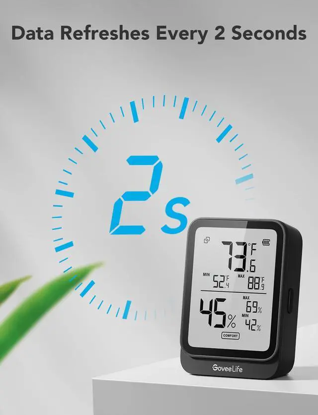 Alt view image 4 of 7 - Hygrometer Thermometer H5104 2Pack, Bluetooth Room Temperature Monitor with APP Alert and 2 Years Date Storage Export, Remote LCD Digital Hygrometer Indoor Humidity Meter, Greenhouse