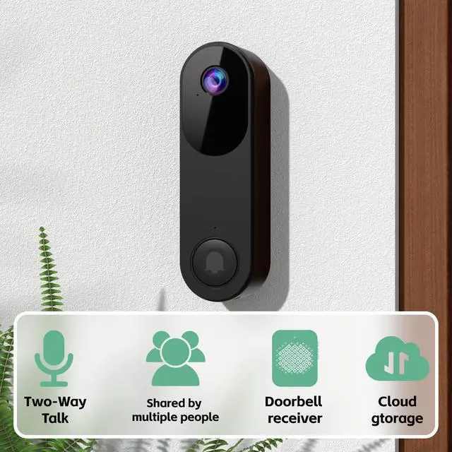 Alt view image 2 of 6 - Wireless Smart Video Doorbell Camera with Chime, 2-Way Talk, Night Vision, Cloud Storage, Battery Powered Video Doorbells, 2.4GHz Wi-Fi Compatible