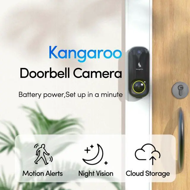 Alt view image 2 of 7 - Kangaroo Wireless Doorbell+Chime,HD Camera,Easy Setup,Battery Power,Motion Detection,2.4G WiFi,Real-time Alerts to Phone,Security System for Home,Apartment and Office (2 Doorbell+2 Chime)