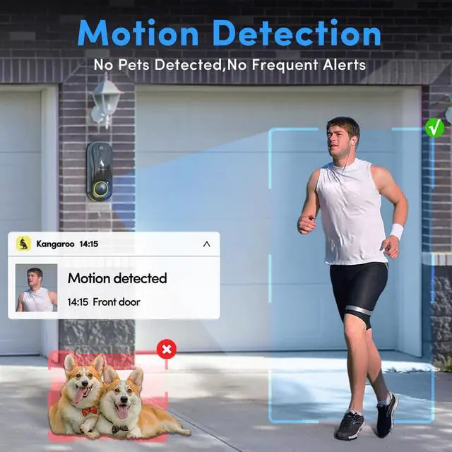 Alt view image 3 of 7 - Kangaroo Wireless Doorbell+Chime,HD Camera,Easy Setup,Battery Power,Motion Detection,2.4G WiFi,Real-time Alerts to Phone,Security System for Home,Apartment and Office (2 Doorbell+2 Chime)