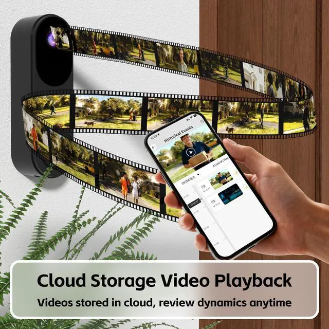 Alt view image 6 of 6 - Wireless Smart Video Doorbell Camera with Chime, 2-Way Talk, Night Vision, Cloud Storage, Battery Powered Video Doorbells, 2.4GHz Wi-Fi Compatible