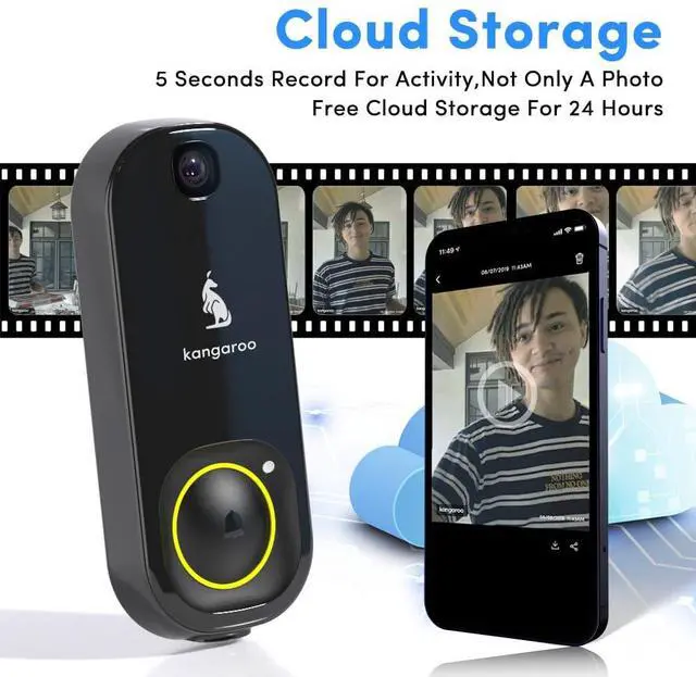 Alt view image 6 of 7 - Kangaroo Wireless Doorbell+Chime,HD Camera,Easy Setup,Battery Power,Motion Detection,2.4G WiFi,Real-time Alerts to Phone,Security System for Home,Apartment and Office (2 Doorbell+2 Chime)