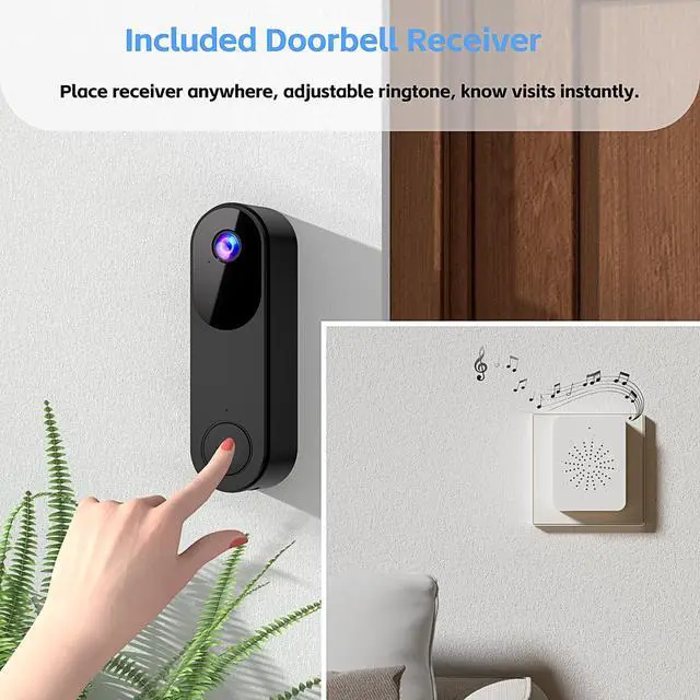 Alt view image 4 of 7 - Wireless Video Doorbell Camera with Chime, Two-Way Audio, Night Vision,Battery Powered Video Doorbells,Cloud Storage,2.4GHz Wi-Fi only