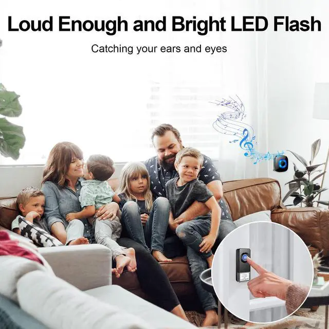 Alt view image 4 of 7 - Wireless Doorbell for Home, Waterproof Door Chime Kit Operating at 1300-ft 58 Adjustable Melodies & 5 Volume Levels -PHYSEN Door Bell Wireless with LED Strobe, 2 Push Buttons + 4 Plug in Receivers