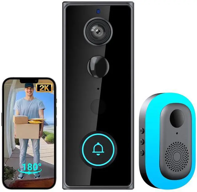 Main image of Video Doorbell Camera 2K with Chime, No Monthly Fee, Head-to-Toe View, 180° Large Field of View,Night VisionAI Motion Detection, 4000mAh Battery Powered, 2.4GHz WiFi Only, IP65 Weatherproof