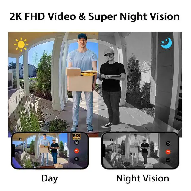 Alt view image 3 of 7 - Video Doorbell Camera 2K with Chime, No Monthly Fee, Head-to-Toe View, 180° Large Field of View,Night VisionAI Motion Detection, 4000mAh Battery Powered, 2.4GHz WiFi Only, IP65 Weatherproof