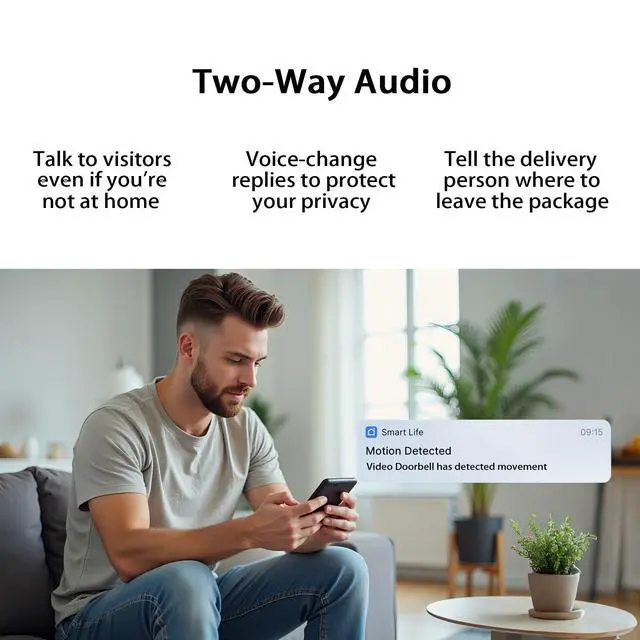 Alt view image 5 of 7 - Video Doorbell Camera 2K with Chime, No Monthly Fee, Head-to-Toe View, 180° Large Field of View,Night VisionAI Motion Detection, 4000mAh Battery Powered, 2.4GHz WiFi Only, IP65 Weatherproof