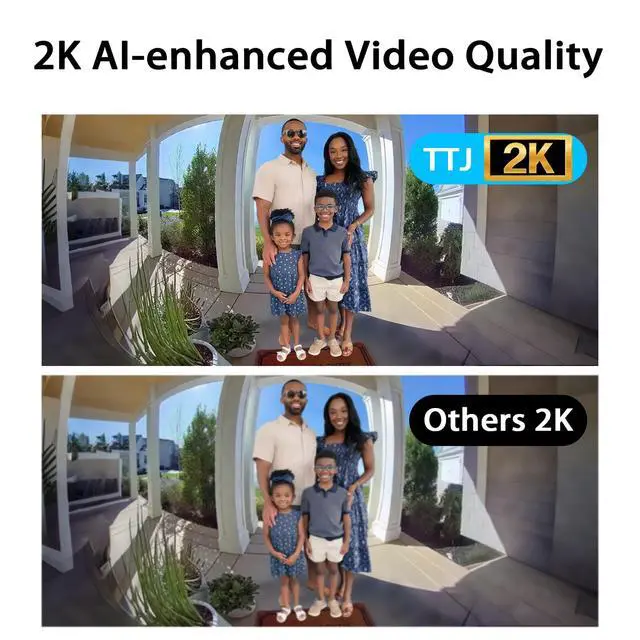 Alt view image 6 of 7 - Video Doorbell Camera 2K with Chime, No Monthly Fee, Head-to-Toe View, 180° Large Field of View,Night VisionAI Motion Detection, 4000mAh Battery Powered, 2.4GHz WiFi Only, IP65 Weatherproof