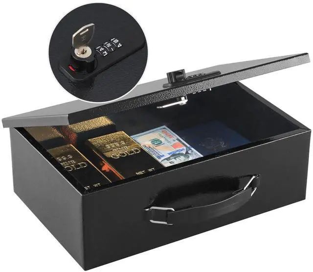 Main image of Fireproof Lock Box for Documents, Dual Combination and Key Lock Security with Carrying Handle, Metal Strong Safe Box to Keep Personal Items,Documents, Exterior 12.8" x 8.4" x 4.5", Black
