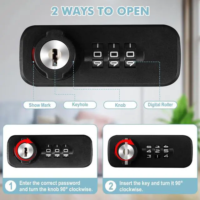 Alt view image 3 of 7 - Fireproof Lock Box for Documents, Dual Combination and Key Lock Security with Carrying Handle, Metal Strong Safe Box to Keep Personal Items,Documents, Exterior 12.8" x 8.4" x 4.5", Black