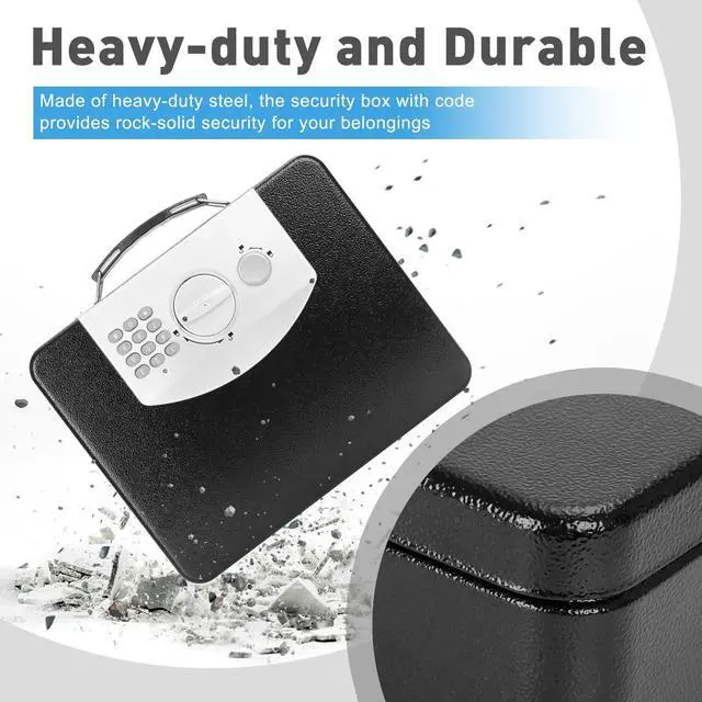 Alt view image 6 of 7 - Safe Box with Digital Keypad Lock, Lock Box with Code for Personal Items, Metal Security Box for Cash, Passport, Jewelry, Ideal for Home, Office, Garage Sale, 11.8'' x 9.4'' x 3.5'', Black