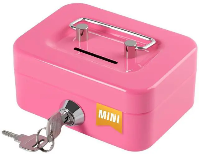 Main image of Cash Box with Lock Small Cute Coin Lock Box with Money Slot Mini Portable Gamblers Safe Box 4.5"x3.4"x2.4" Pink