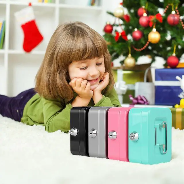 Alt view image 2 of 7 - Cash Box with Lock Small Cute Coin Lock Box with Money Slot Mini Portable Gamblers Safe Box 4.5"x3.4"x2.4" Pink
