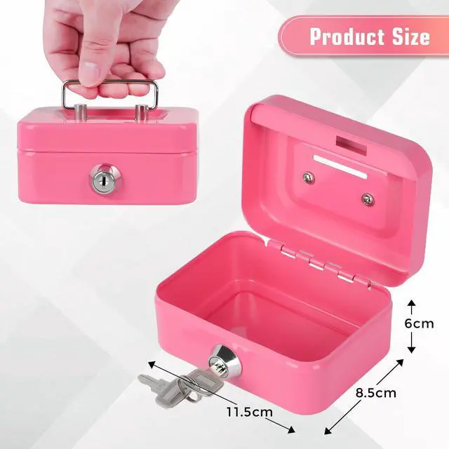 Alt view image 3 of 7 - Cash Box with Lock Small Cute Coin Lock Box with Money Slot Mini Portable Gamblers Safe Box 4.5"x3.4"x2.4" Pink